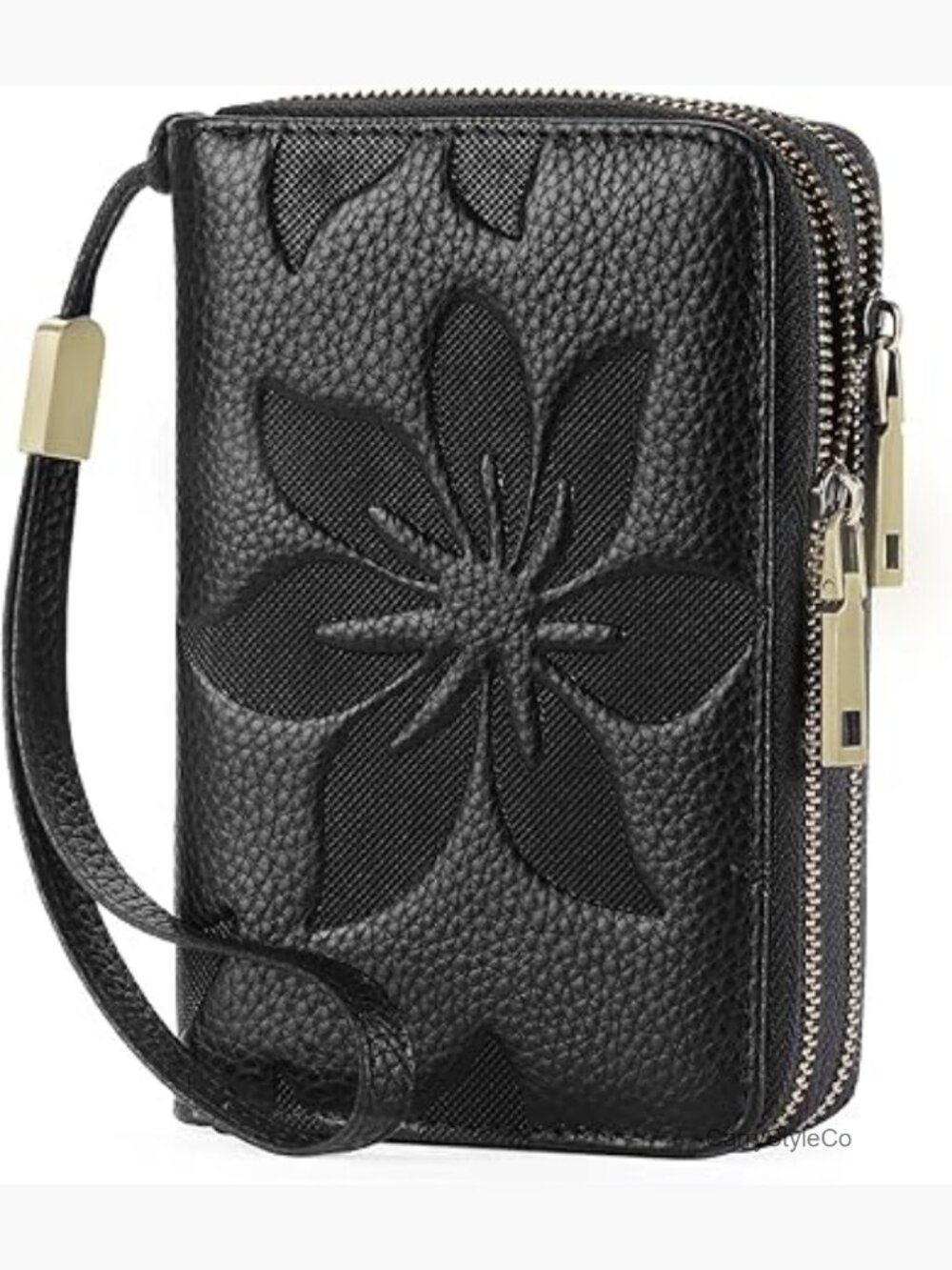 Double Zip Around RFID Wristlet Wallet Medium Size Leather